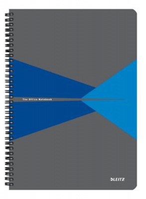 Spirálfüzet, A4, vonalas, 90 lap, laminált karton borító, LEITZ "Office", szürke-kék