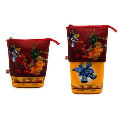 Tolltartó, cipzáras, pop-up, LEGO "Ninjago Dragon Power", piros-sárga-mintás