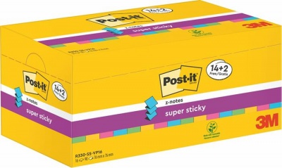Öntapadó jegyzettömb csomag, "Z", 76x76 mm, 16x90 lap, 3M POSTIT, "Super Sticky", vegyes