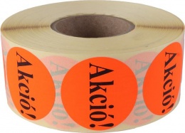 Etikett, 38 mm kör, "AKCIÓ" felirattal, 1000 etikett/tekercs, piros