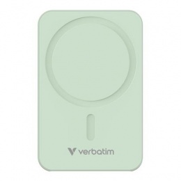 Power bank, mágneses (vezeték nélküli), 20.000mAh, VERBATIM "Charge n Go Essentials", zöld